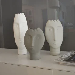 Lineasette Set di 3 vasi Moai bianchi e grigi