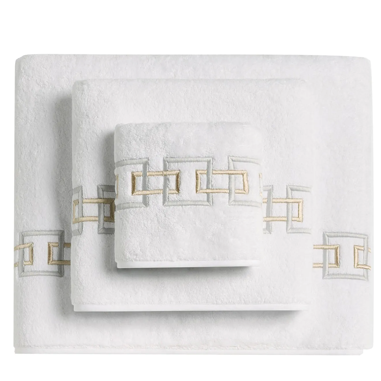 Biancoperla Set di Asciugamani Ricamati QENA in Cotone Spugna Bianco