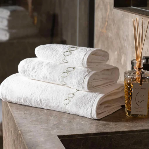 Biancoperla Set di asciugamani ricamati Recoleta in Cotone Spugna Bianco