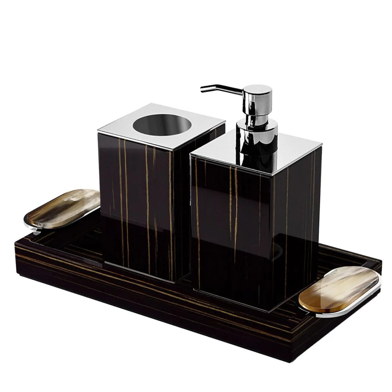 Arcahorn Set di dispenser per sapone e portaspazzolino Argentella Ebano