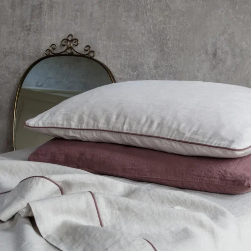 Once Milano Set di lino naturale Summer Bed con profili rosa vintage
