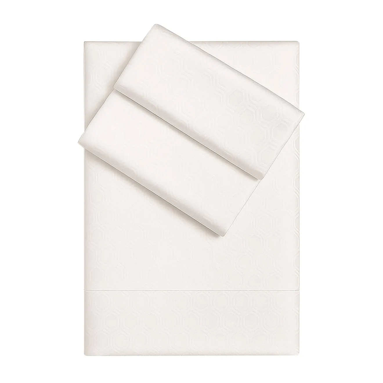 Biancoperla Set lenzuola Komodo in raso di cotone jacquard bianco