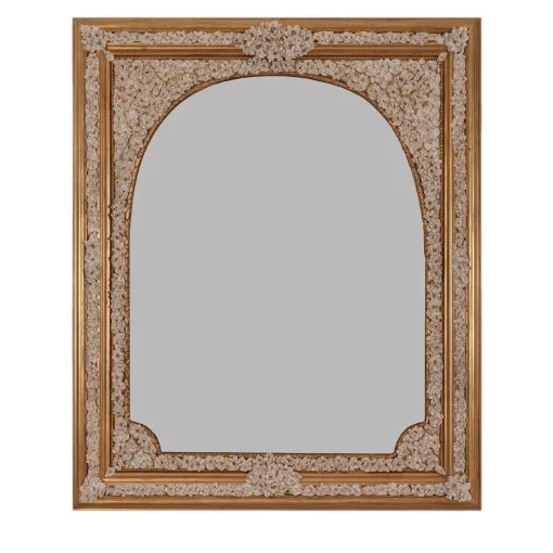 Caiafa Specchio ad arco con fiori in porcellana Capodimonte e dettagli dorati dipinti a mano