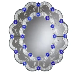 Barbini Specchio da parete Dancers in vetro di Murano blu e argento