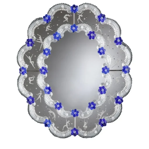 Barbini Specchio da parete Dancers in vetro di Murano blu e argento