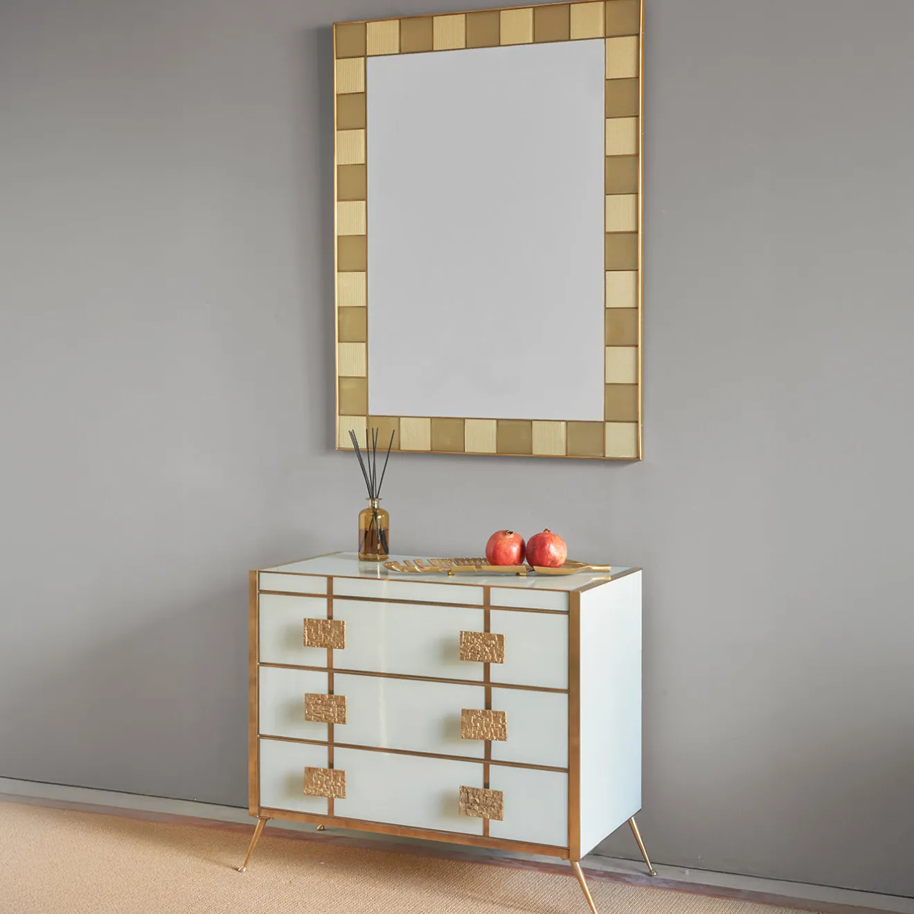 Matlight Milano Specchio da parete in vetro e ottone satinato