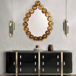 Fratelli Tosi Specchio da parete in vetro di Murano Goccia Ambra