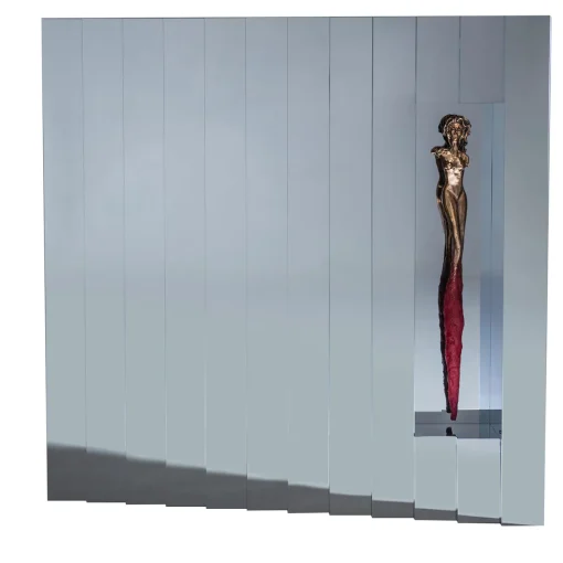 Arte Nel Design Specchio da parete Mirage con scultura in bronzo e acciaio argento