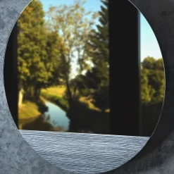 Disain 1971 Specchio da parete Orizzonte Tondo in resina spatolata argento