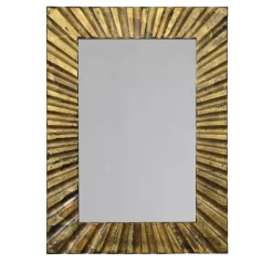 Spini Firenze Specchio da Parete Rettangolare con Scanalature in Legno e Foglia di Bronzo