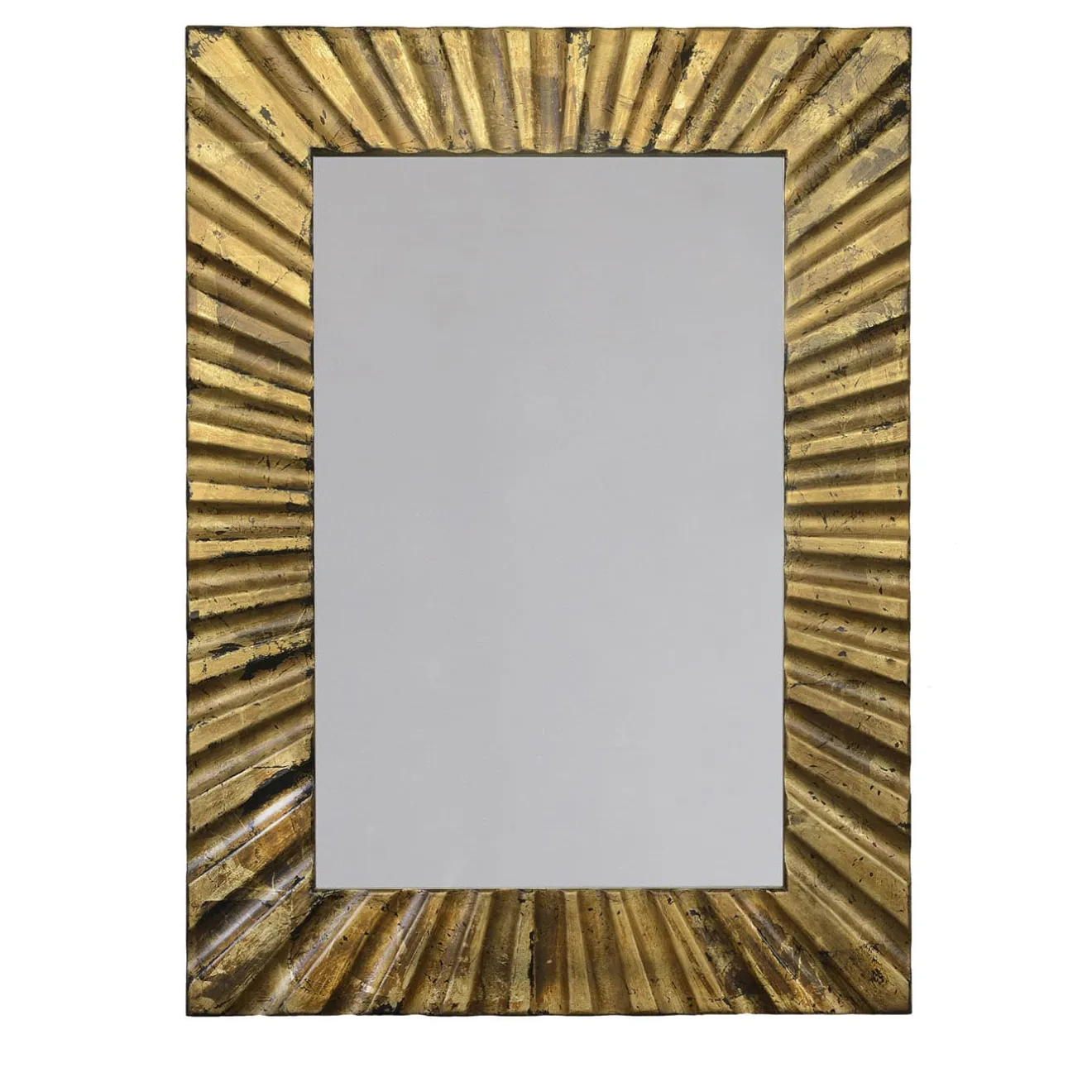 Spini Firenze Specchio da Parete Rettangolare con Scanalature in Legno e Foglia di Bronzo
