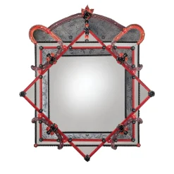 Barbini Specchio da parete Tyrus in vetro di Murano rosso