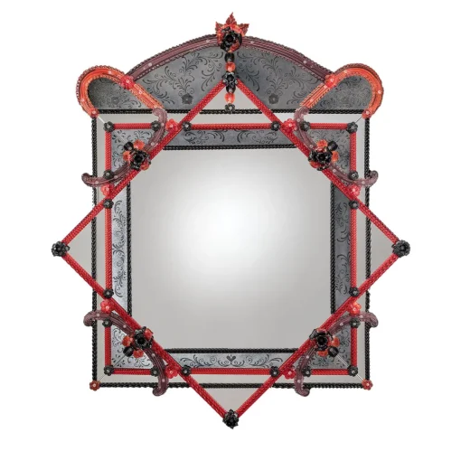 Barbini Specchio da parete Tyrus in vetro di Murano rosso