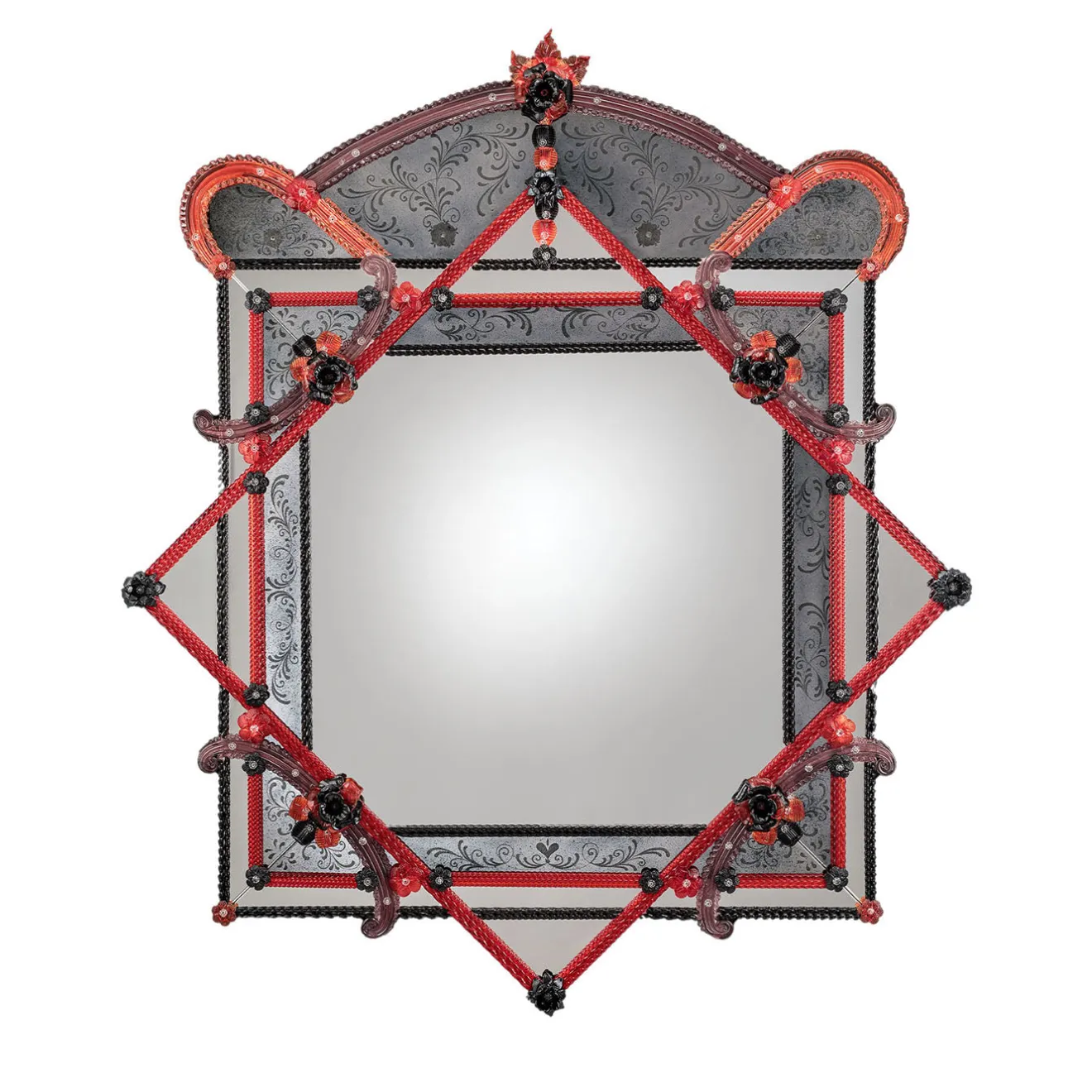 Barbini Specchio da parete Tyrus in vetro di Murano rosso
