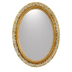 Caiafa Specchio Ovale con Margherite in Porcellana di Capodimonte e Foglia d'Oro Applicata a Mano