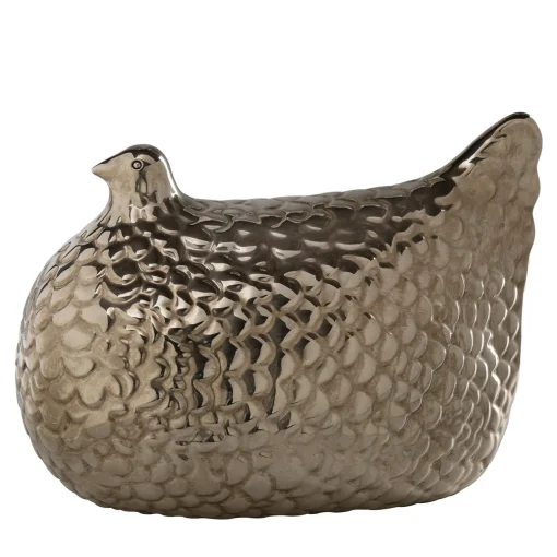 Bitossi Ceramiche Statuetta Gallina Argento di Aldo Londi