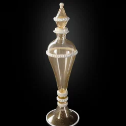 Officine di Murano 1295 Stmat Vaso con piede in oro e bianco 24 carati con coperchio