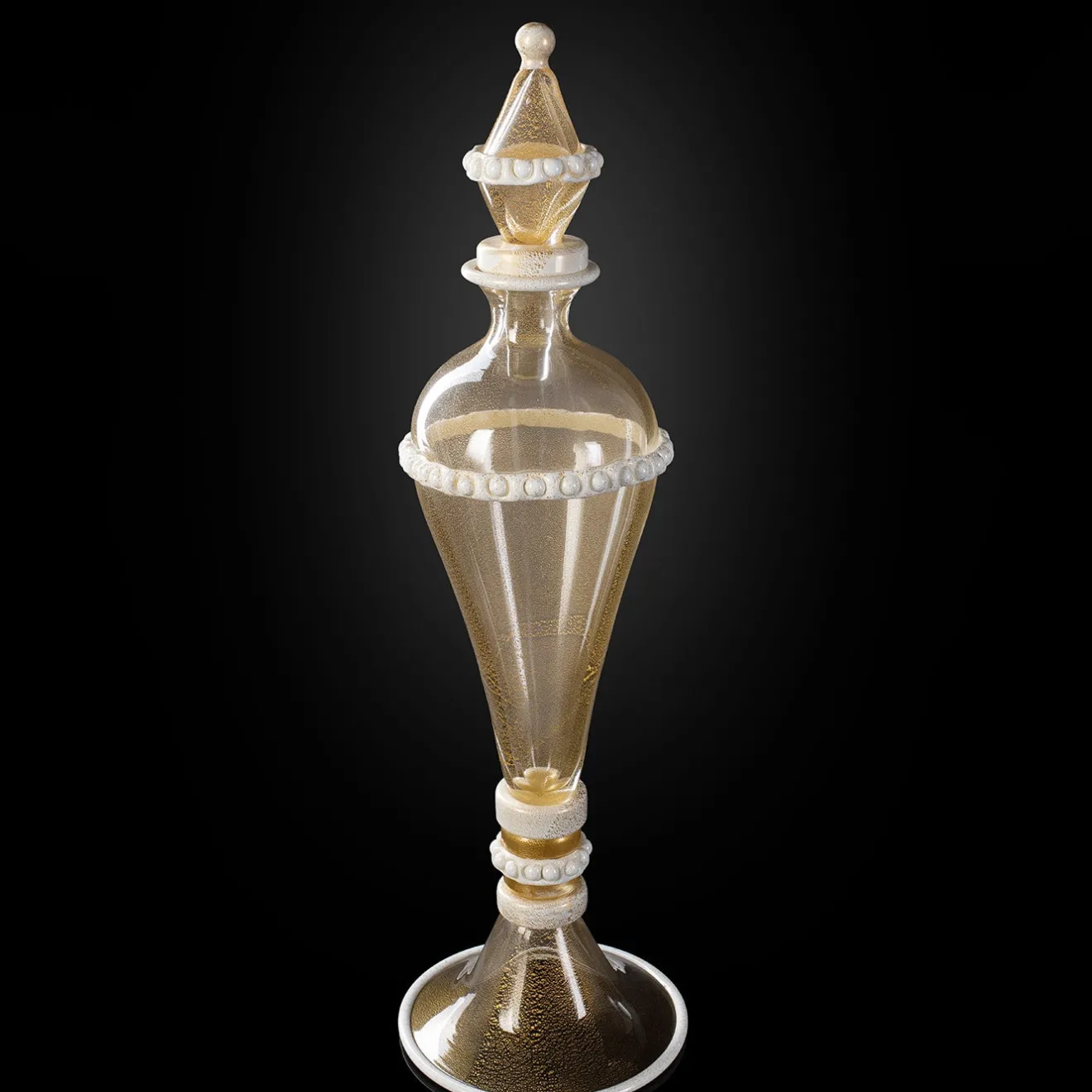 Officine di Murano 1295 Stmat Vaso con piede in oro e bianco 24 carati con coperchio