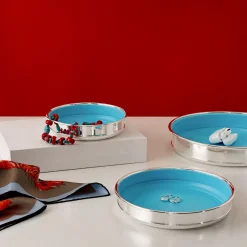 Greggio Svuotatasche Piccolo Rotondo color Turchese Placcato Argento