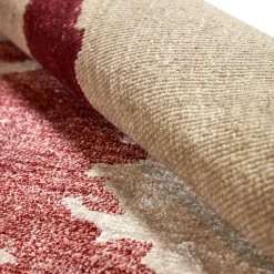 Nodus Tappeto artigianale in seta di bambù rosso e bianco Mars