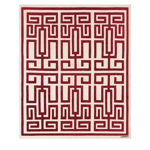 Amini Tappeto in Lana Rosso e Bianco Labirinto di Gio Ponti