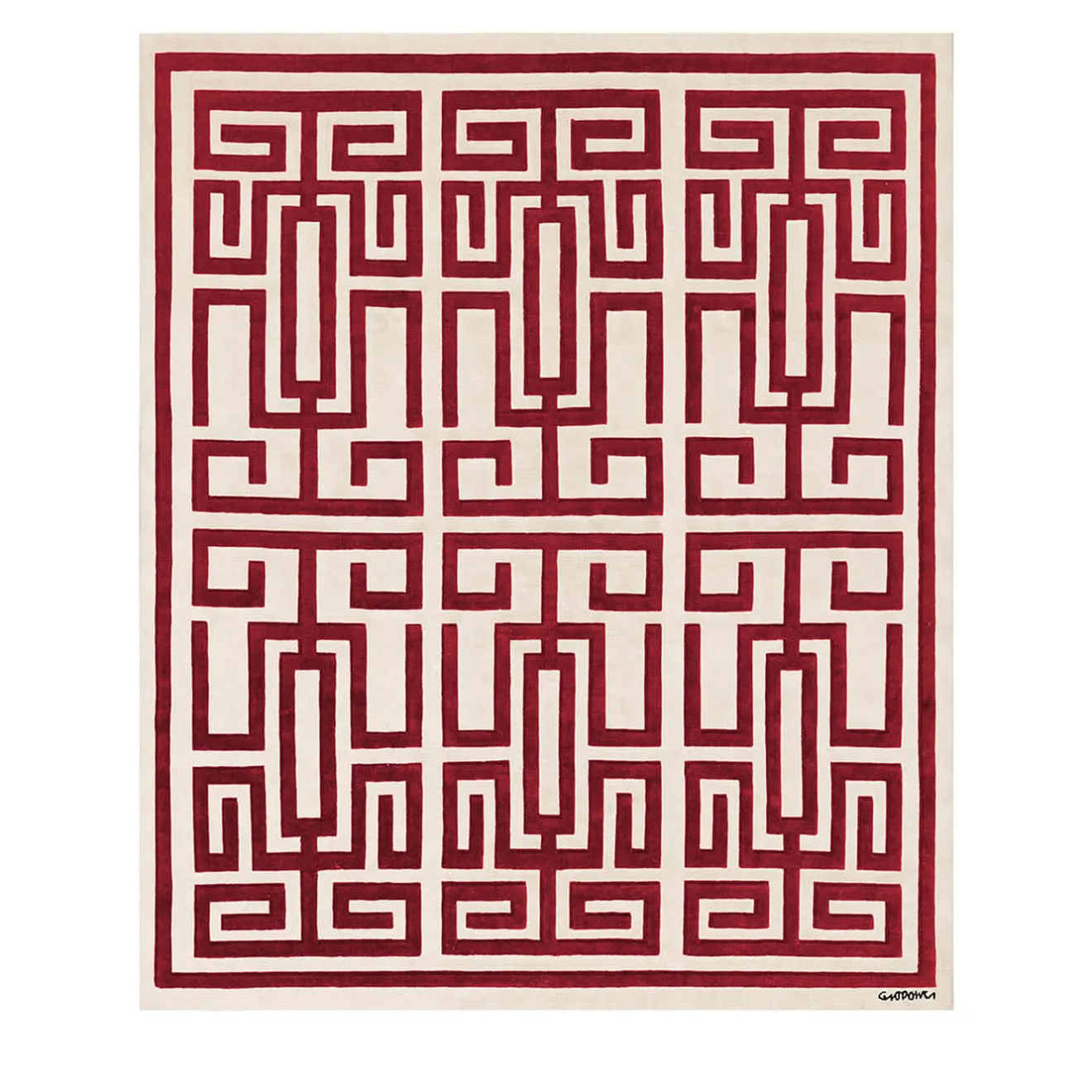 Amini Tappeto in Lana Rosso e Bianco Labirinto di Gio Ponti