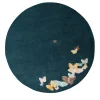 Sergio Mannino Studio Tappeto rotondo in lana e seta fatto a mano Spirit In The Night Sky Butterfly Blue
