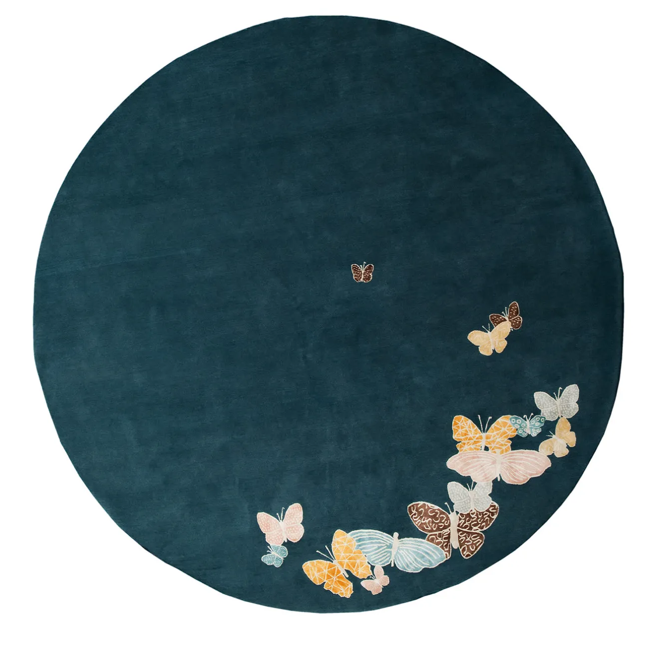 Sergio Mannino Studio Tappeto rotondo in lana e seta fatto a mano Spirit In The Night Sky Butterfly Blue
