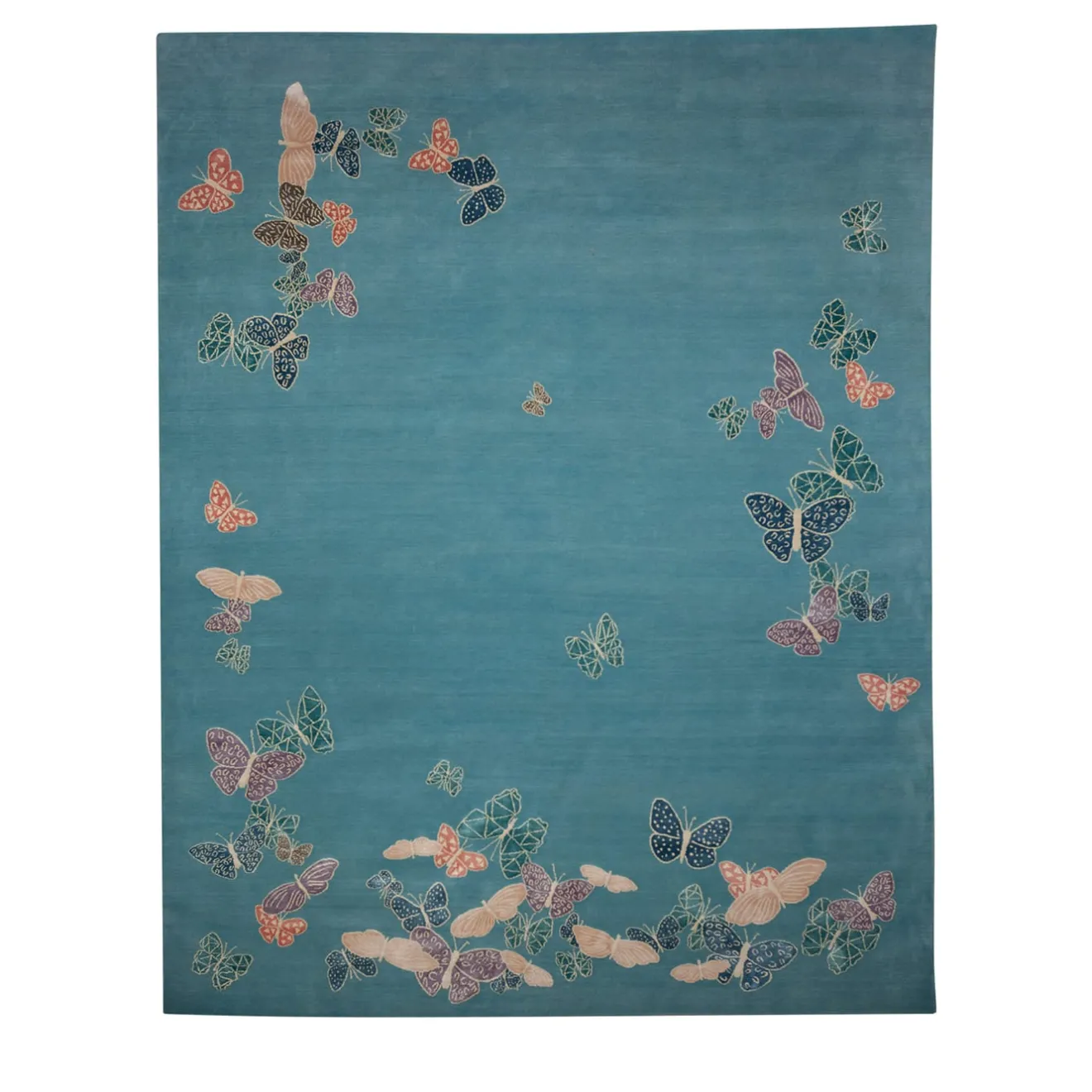Sergio Mannino Studio Tappeto Spirit in the Sky Butterfly Blue realizzato a mano in lana e seta