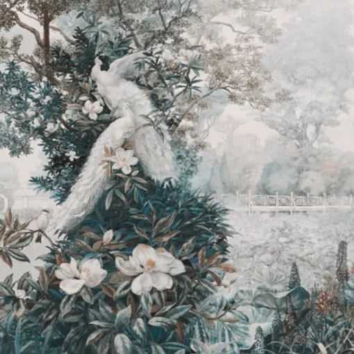 KOHRO Tessuto da rivestimento Blooming Time in cotone blu
