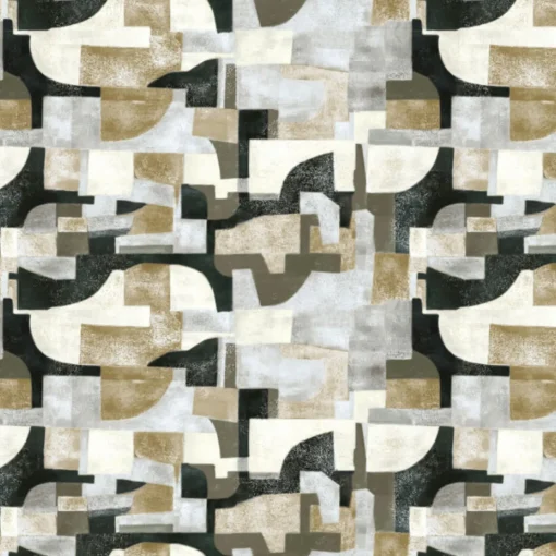 KOHRO Tessuto da rivestimento Arcosanti in lino e cotone oro e nero