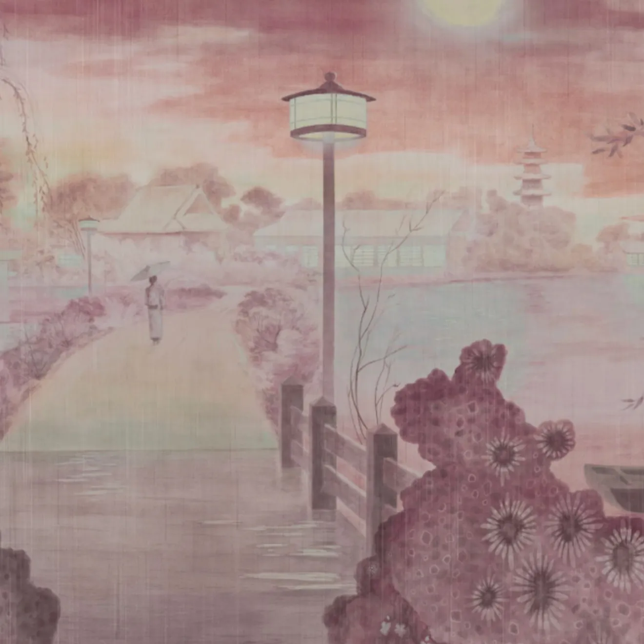 KOHRO Tessuto da rivestimento in cotone Nihon Moon rosso