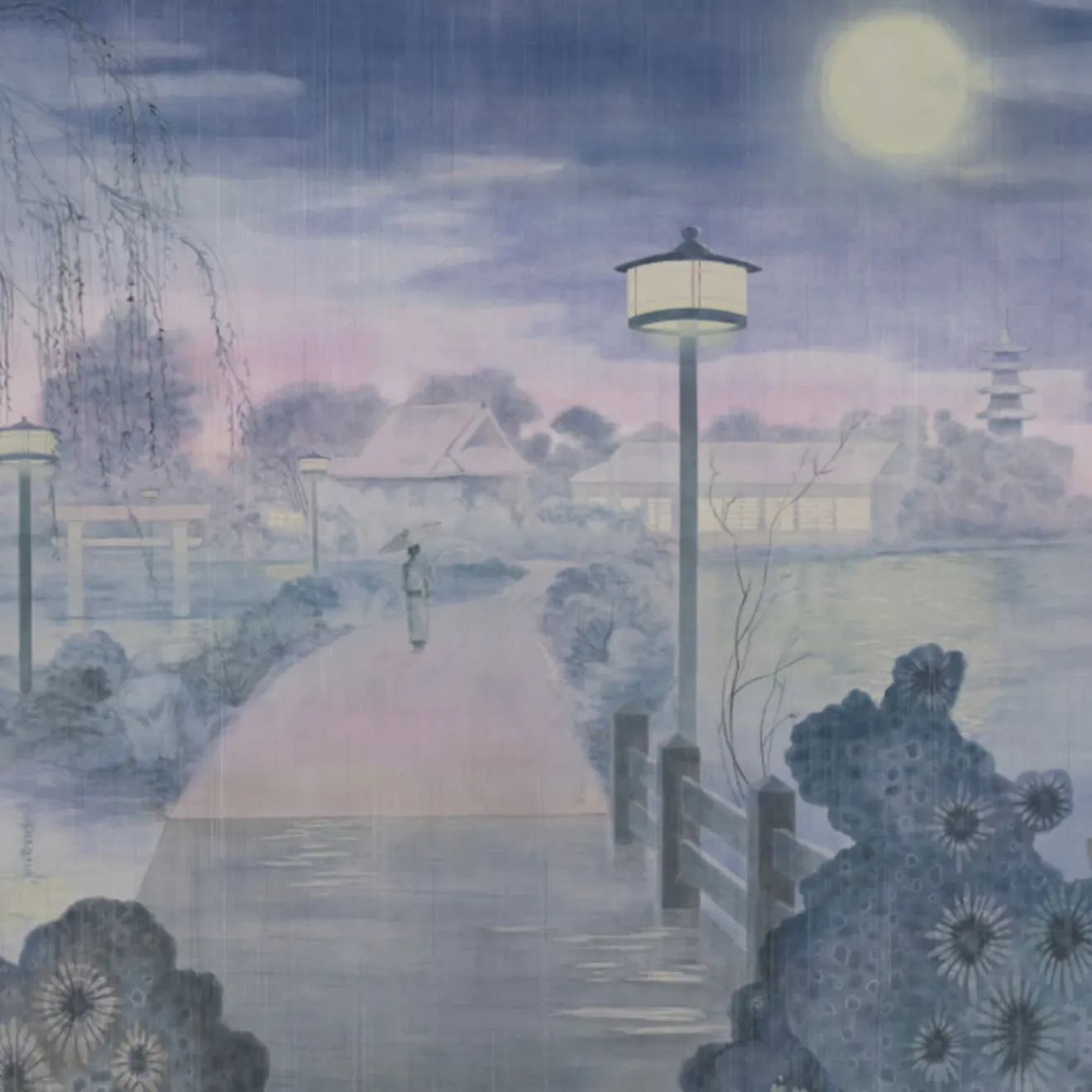 KOHRO Tessuto da rivestimento in cotone Nihon Moon rosa e blu