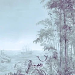 KOHRO Tessuto da rivestimento in cotone e lino blu West Of Java