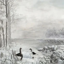 KOHRO Tessuto murale in cotone con stagni irlandesi grigio e blu chiaro