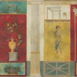 KOHRO Tessuto murale in cotone rosso, giallo e verde di Pompei