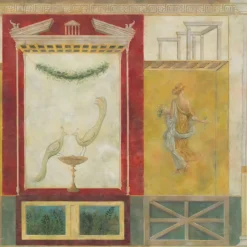 KOHRO Tessuto murale in cotone rosso, giallo e verde di Pompei