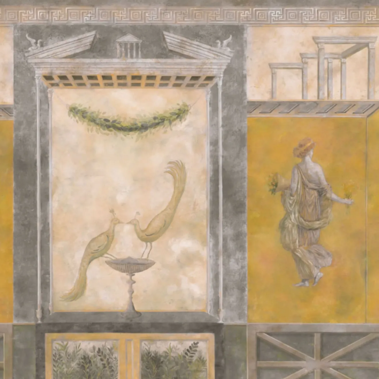 KOHRO Tessuto murale in cotone giallo grigio e beige Pompei