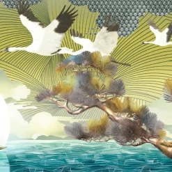 KOHRO Tessuto murale in poliestere giallo e blu mare