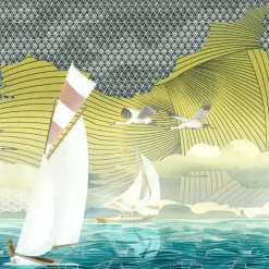 KOHRO Tessuto murale in poliestere giallo e blu mare