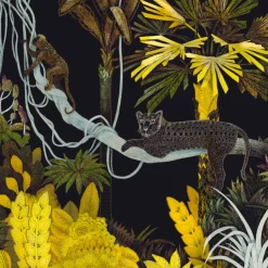 KOHRO Tessuto murale in poliestere Jungle Lounge nero e giallo