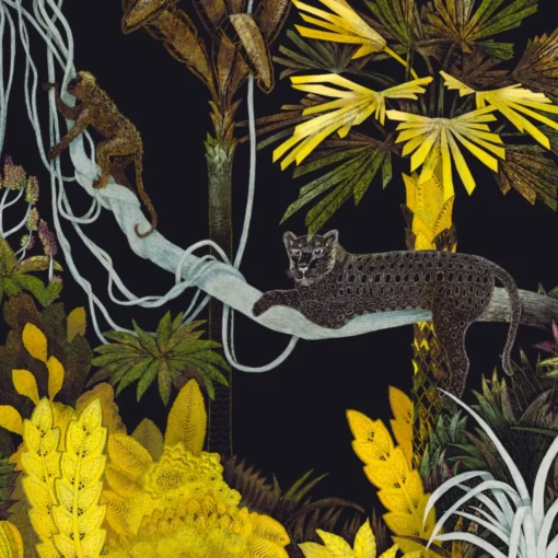 KOHRO Tessuto murale in poliestere Jungle Lounge nero e giallo