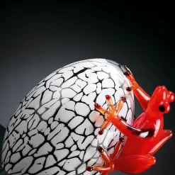 VGnewtrend Uovo di vetro bianco screziato con geco rosso