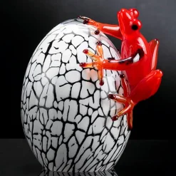 VGnewtrend Uovo di vetro bianco screziato con geco rosso
