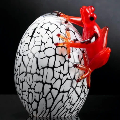VGnewtrend Uovo di vetro bianco screziato con geco rosso