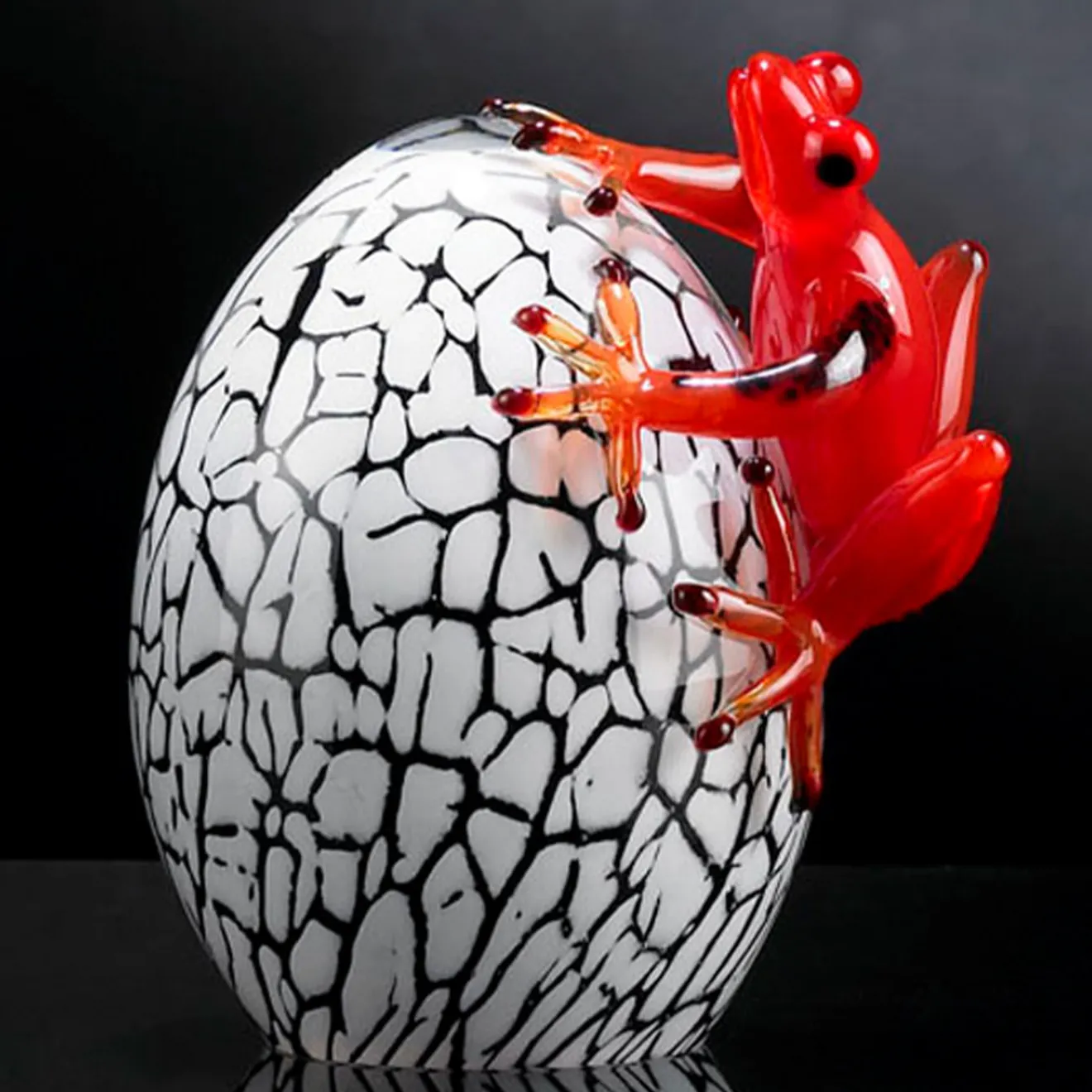 VGnewtrend Uovo di vetro bianco screziato con geco rosso