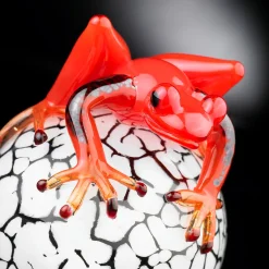 VGnewtrend Uovo di vetro bianco screziato con geco rosso