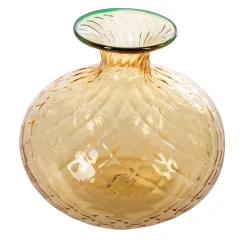 Officine di Murano 1295 Vaso Balloton ambra chiaro con bordo verde