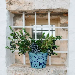 Carola fra i Trulli Vaso Cachepot in ceramica celeste e blu