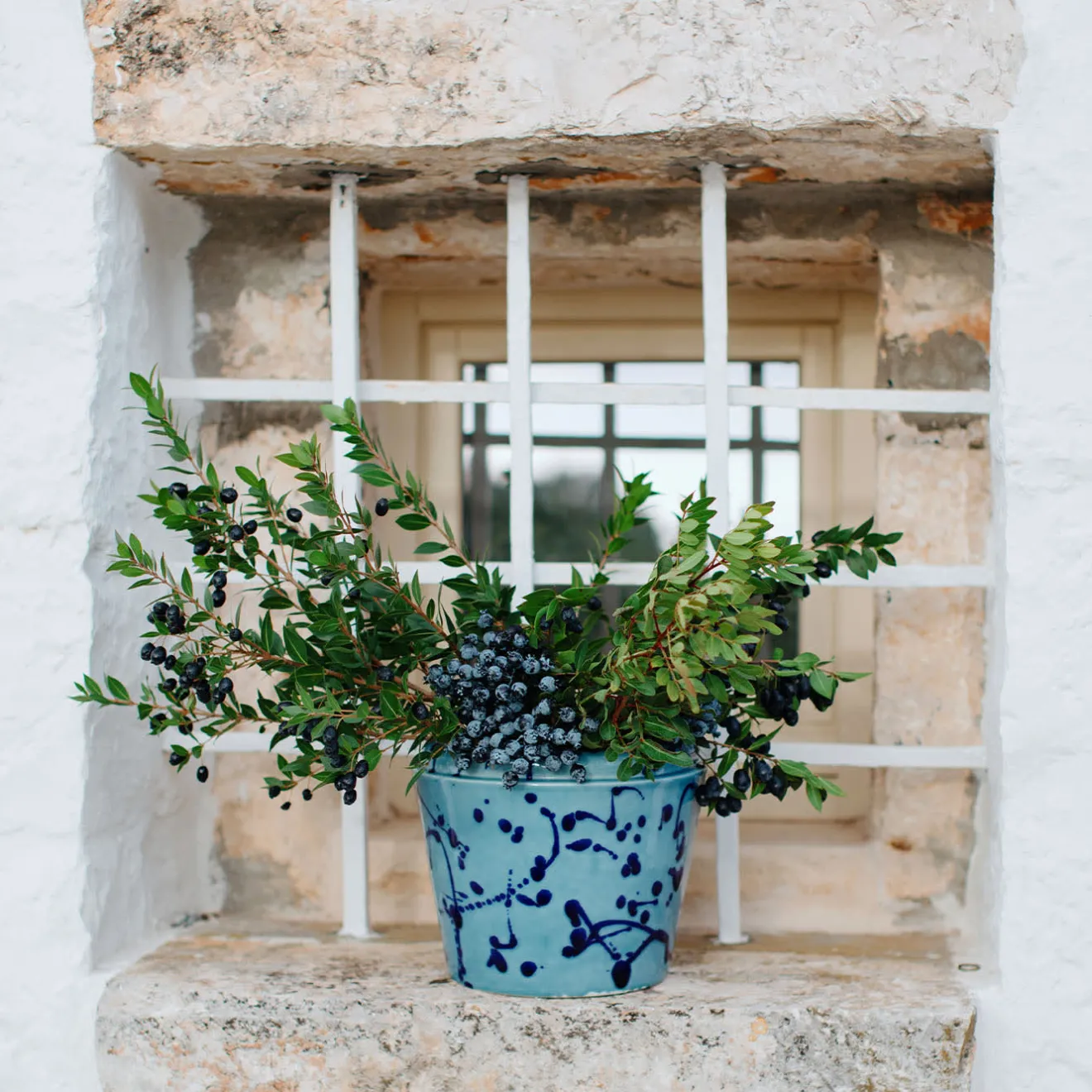 Carola fra i Trulli Vaso Cachepot in ceramica celeste e blu